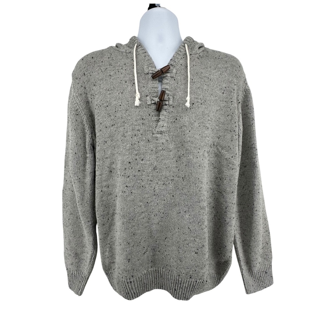 Hooded Cotton Sweater Toggle Elbow Patches Mens XXL Gray Speckled Heritage